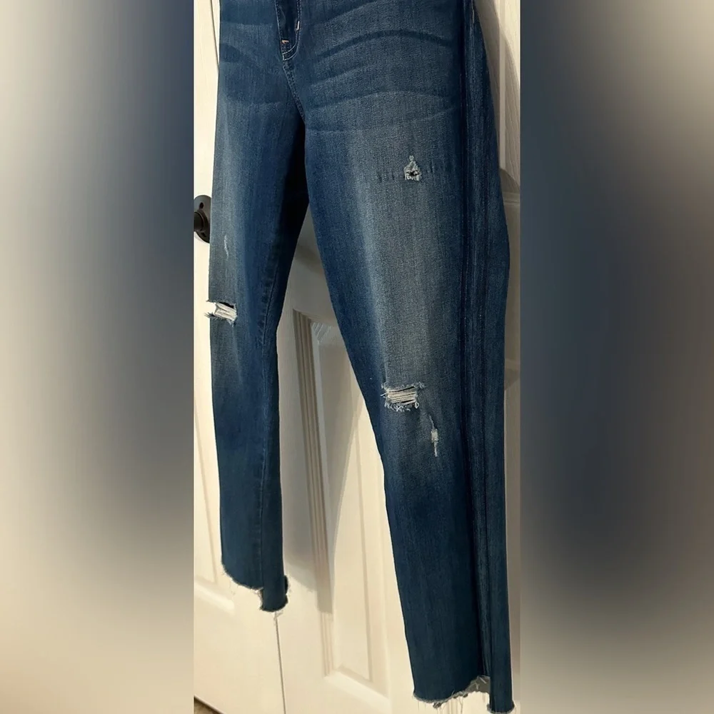 Flying Monkey High Rise Distressed Jeans with Blue Racing Stripe - Size 31